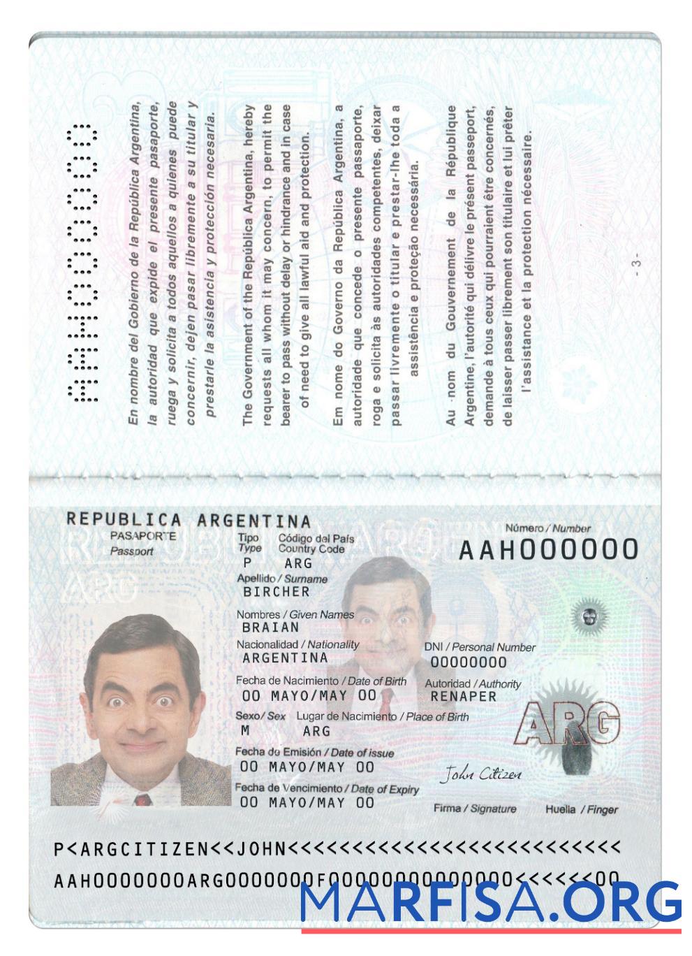 Realistic Argentina new passport 2022 present real example